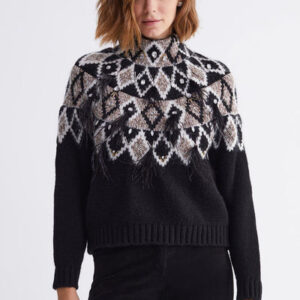 Baklava Pattern Stone Embroidered Black Knitwear Sweater