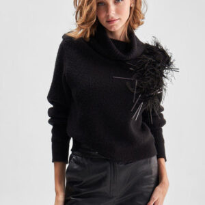 Full Turtleneck Feathered Black Knitwear Sweater