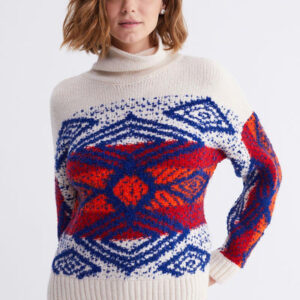 Rug Black Stripe Detailed White Feather Knitwear Sweater